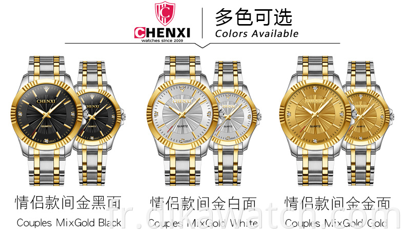 CHENXI nouveaux hommes femmes Quartz Couple montre mode étanche en acier inoxydable montre or luxe montre-bracelet 050A